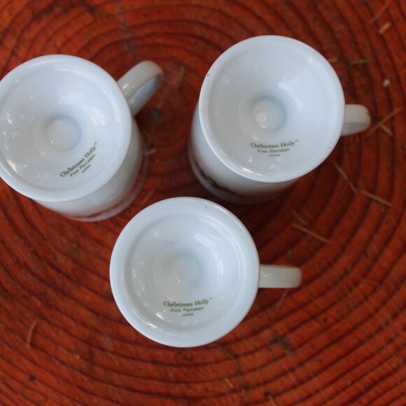 Set of Three Pedestal Mugs Kashima Trading Co. “Christmas Holly” - Picture 4 of 9
